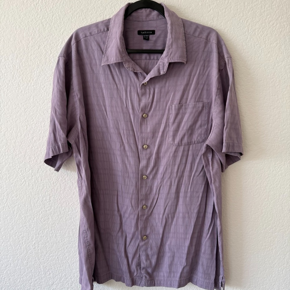 Van Heusen Button Down Shirt Mens XL Purple Short Sleeve Textured Casual